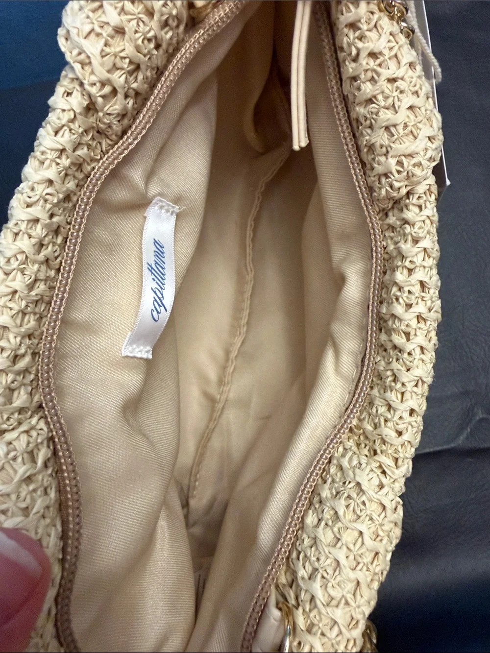 Summer essential! Capitana Beige Straw Clutch with Gold Chain Strap